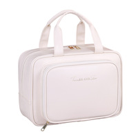 Sac cosmétique en PU personnalisable grande capacité, résistant à l'eau, avec fermeture éclair, organiseur de maquillage, trousse de toilette portable pour voyage
