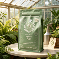 Sachet personnalisé imprimé pour grains de café, fond plat, huit soudures latérales, impression héliogravure haute qualité pour café torréfié, sac alimentaire en kraft