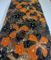 Tissu en dentelle de velours Pretty Bolivia, broderie artisanale, dentelle perlée avec des paillettes et des fleurs en velours, robe de mariée Dubaï