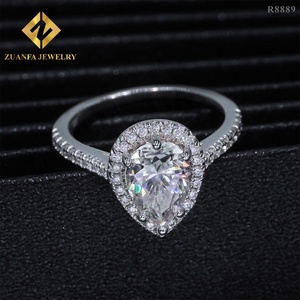 Pass Diamond <strong>Tester</strong> Classic Luxury <strong>Sparkly</strong> 9K 14k 18k Solid Gold Wedding Flawless 2Ct Pear Moissanite Engagement Band Ring - Product Image 5