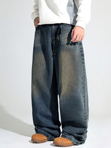 <span class=keywords><strong>Jeans</strong></span> Casual da <span class=keywords><strong>Uomo</strong></span> Stile <span class=keywords><strong>Boyfriend</strong></span>, Gamba Larga, Effetto Vissuto, Vestibilità Comoda, Pantaloni a Gamba Dritta - Product Image 2