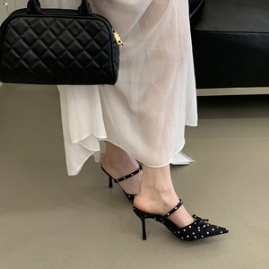 2026 New Arrival Satin Pointed Toe Polka Dot Bowknot Slingback Sandals Thin Ankle Strap Elegant Women Party High Heels - Product Image 4
