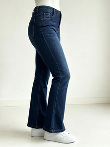 High Waist Stretch Dark Wash Flare Denim Jeans Women's Casual Full Length Solid Polyester/Cotton <b>Y2K</b> Autumn Style - Product Image 4