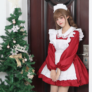Lolita Maid Cosplay Costume Black White Polyester Dress For Anime Role Play 14 Years Up - Product Image 5