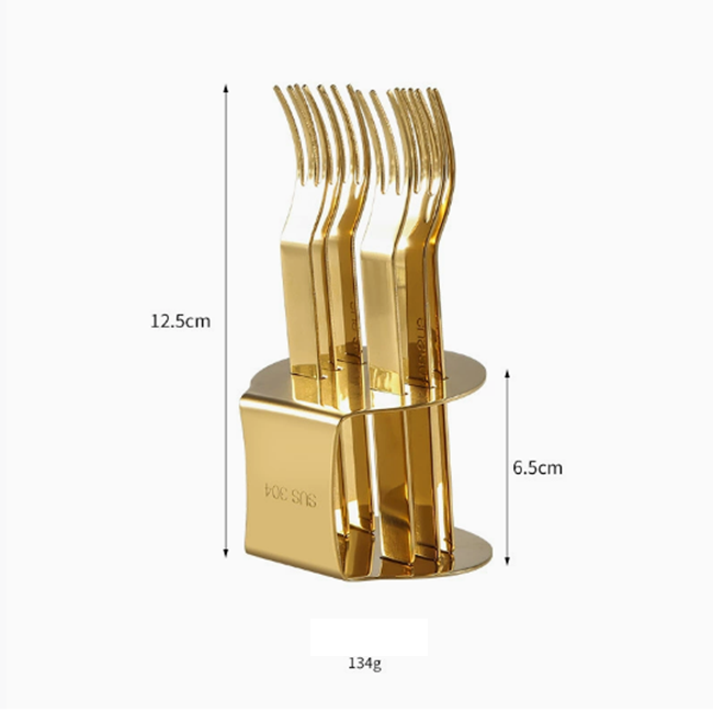 6 fourchettes dorées avec support