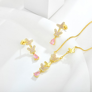 Nouvelle personnalité de la mode 925 argent Sterling 18K or rose pierres précieuses papillon collier boucle d'oreille ensemble de bijoux en gros bijoux - Product Image 2