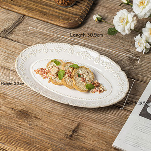 Cuenco de pies altos de Francia con vajilla en relieve de flores, cuenco de helado de fruta de 9 pulgadas de porcelana blanca, vajilla de cerámica para servir - Product Image 4