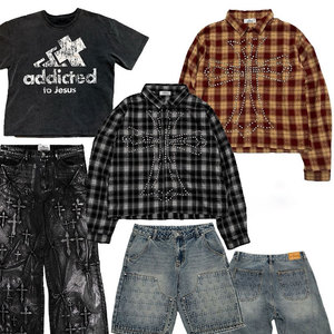 فضفاض كبير الحجم أسود مخصص الشارع الشهير حمض حجر مغسول خمر منقوش شعار بالأسى الساق مستقيم مضيئة الجينز السراويل الجينز - Product Image 6