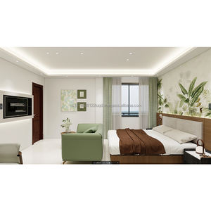 Ensemble de meubles de chambre d'hôtel moderne à prix abordable, kit complet comprenant lit en bois, tables de chevet, meuble TV et canapé - Product Image 1