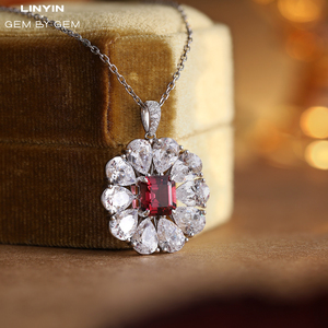 Sang Trọng 18K Vàng Trắng Ngọc Lục Bảo Cắt Tự Nhiên Chim Bồ Câu Máu Đỏ <span class=keywords><strong>Ruby</strong></span> Mặt Dây Chuyền Vòng Cổ Gia Đám Cưới Kim Cương Đồ Trang Sức - Product Image 3