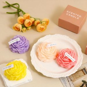 Bougie parfumée à la pivoine, forme de fleur, cire de soja mélangée, faite à la main, décoration d'intérieur, cadeaux d'anniversaire avec option de logo personnalisé - Product Image 1