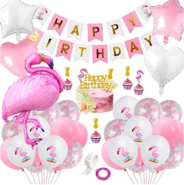 Hawaii Aloha Thema Verjaardagsfeestje Gelukkige Verjaardag Banner Slinger En Helium Flamingo Ster Ballonnen Set Cake Cupcake Toppers Decor