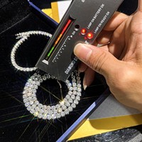 Collar de diamantes de Mozambique, Plata 925, Estilo europeo-americano transfronterizo, Cadena tipo tenis engastada a mano, 2mm 5mm DEF, Una sola fila