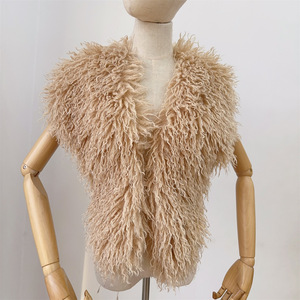 Shikol Faux Fur Top Và Túi Thiết Lập Màu Hồng Cam Nâu Kaki Sexy Sang Trọng V-Cổ 2025 Thời Trang Backless Vest Ví Túi Xách Mông Cổ - Product Image 3