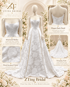 Robe de mariée élégante en brocart floral, style robe de bal, bretelles spaghetti, <span class=keywords><strong>taille</strong></span> en V, corset, robe de mariée princesse, longue traîne, <span class=keywords><strong>taille</strong></span> personnalisée - Product Image 6