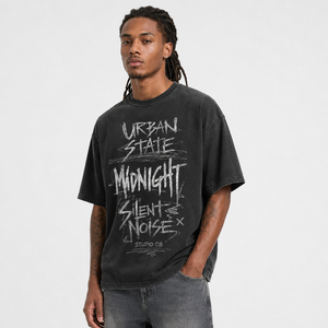 Camiseta Personalizada de Fábrica, 300GSM, Algodón Grueso, Lavado Desgastado, Hombros Caídos, Corte Cuadrado, Camiseta Gráfica para Hombre - Product Image 1