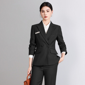 Women's Business Suit Set Dark Blue Full Sleeve Anti-Wrinkle Office Lady Formal Wear For Work Commuting - Product Image 2