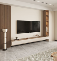 Meuble TV mural flottant moderne, armoire de rangement murale complète en bois massif crème, style minimaliste pour salon et chambre, idéal pour hôtel 65+