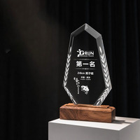 Plaques de récompense personnalisées en bois massif, trophées en verre cristal vierges, gravure laser, prix phare