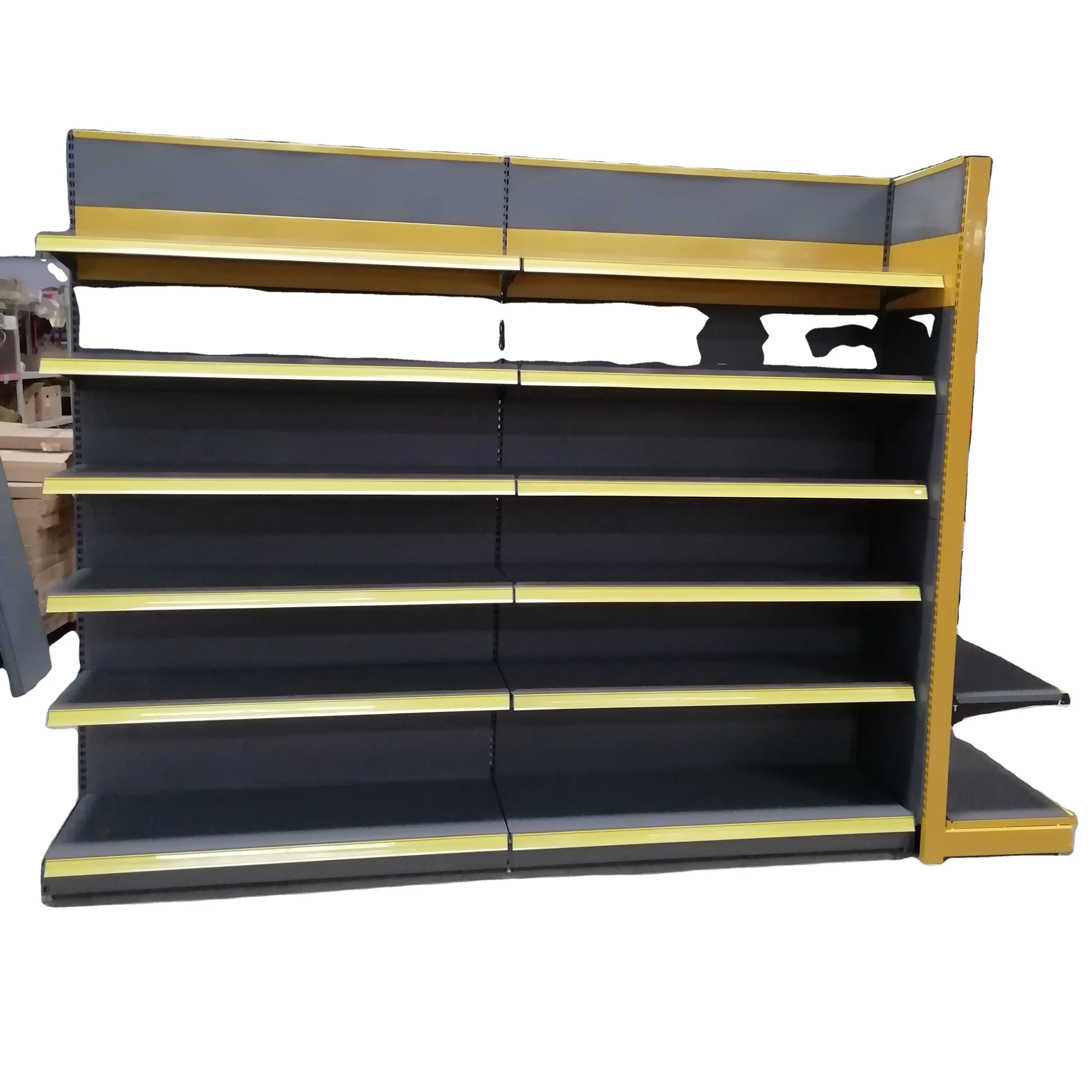 Nieuwe Ontwerp Dubbelzijdig Mooie Gondel Rack Supermarkt Planken Dimensie Medium Duty & Heavy Duty 1-7layers Accetpted 5 Sets