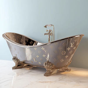 <span class=keywords><strong>Baignoire</strong></span> Îlot de Luxe en Acier Inoxydable Poli avec Pieds Griffes et Gravure Florale pour Salles de Bain de Villas et Hôtels - Product Image 5