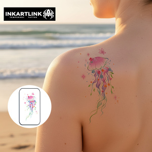 <span class=keywords><strong>Tatouage</strong></span> temporaire coloré en forme de méduse avec des fleurs, des étoiles, <span class=keywords><strong>rose</strong></span>, violet, art corporel pour femmes, vente en gros de faux tatouages en vrac - Product Image 1
