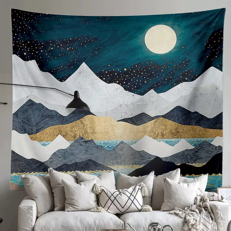 Sun And Moon Wall Background Digital Printed Tapestry Nature Vintage Colorful Landscape Mountain Tapestry