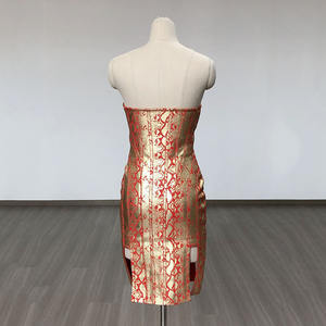 Women's High-End French Style Off-Shoulder Satin Party Dress Sloping Collar High-<b>Waisted</b> with Natural Waistline Split Design - Product Image 3