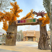Décoration de porte de dinosaure animatronique d'intérieur, arbre simulé, portail pour centres commerciaux, espaces publics, écoles - Thème parc d'attractions