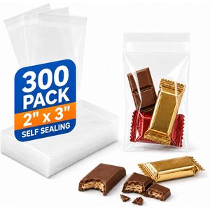 Tiny Clear <b>Bags</b> 2'' x 3'' (5.1 x 7.6cm) Adhesive <b>Pack</b> of 300-1.4 Mil Extra Thick Self Sealing OPP Poly <b>Bags</b> for Jewelry, Candies - Product Image 1