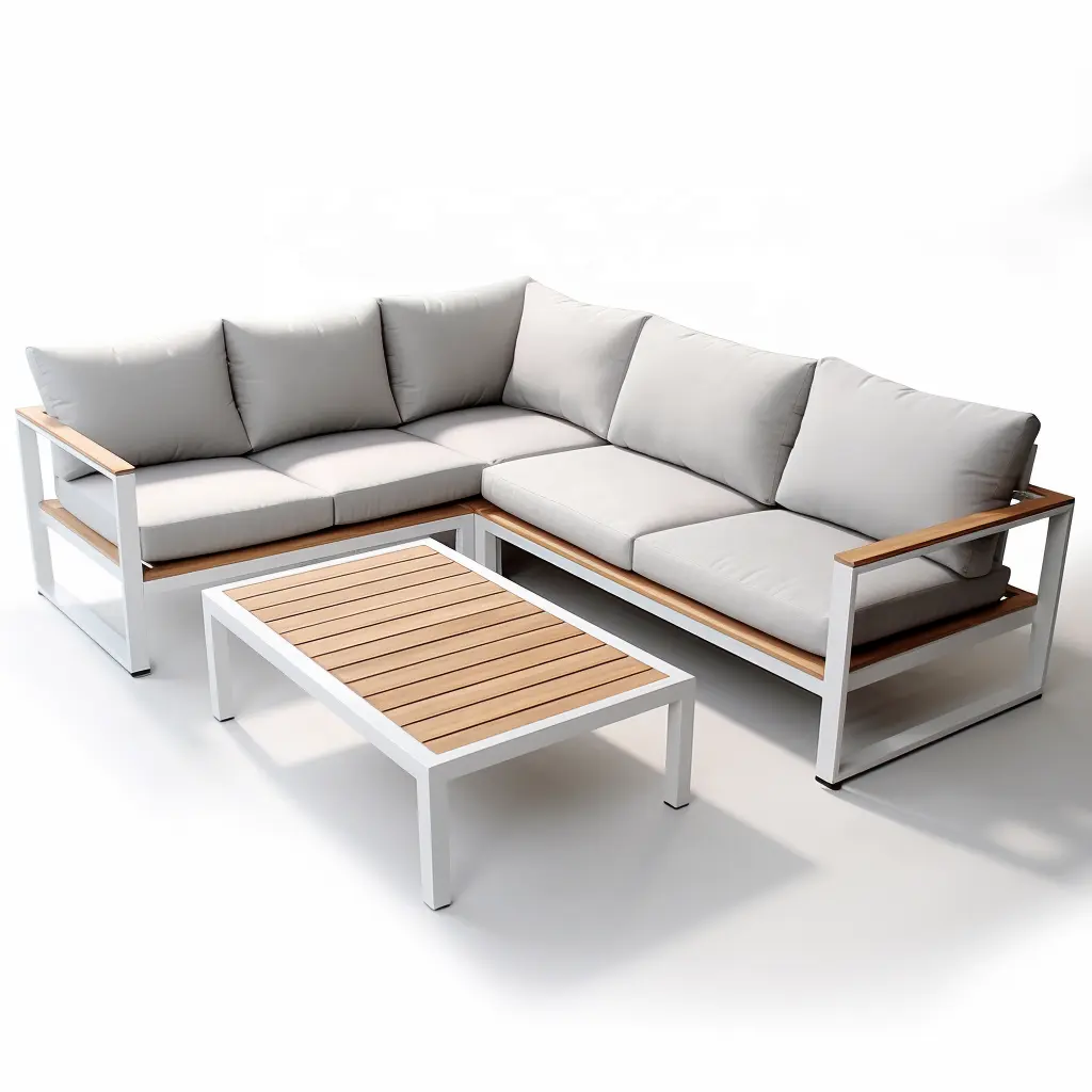 Goede Kwaliteit Outdoor Aluminium Legering Tuin Patio Teak Houten Sofa Set Voor Tuinmeubelen En Tuinmeubilair