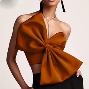 เสื้อครอปท็อปแฟชั่นสำหรับผู้หญิง แบบสายเดี่ยวผูกโบว์ 3 มิติ สไตล์เซ็กซี่ เหมาะสำหรับฤดูร้อน ขายตรง - Product Image 5