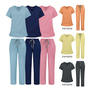 Poliéster Enfermera Scrub Traje Diseño Cómodo Tops de manga corta y Pantalones rectos Elástico Spandex Poliéster Scrubs Uniforme - Product Image 4
