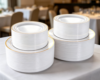 Assiettes en plastique jetables à bord doré blanc, vaisselle de fête en vrac, assiettes en plastique vides pour mariage, banquet, anniversaire