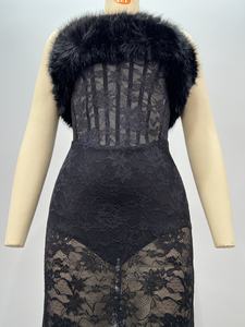 A11391 Gaun Malam Hitam Mewah dengan Hiasan Bulu, Tanpa Tali, Bordir, Renda, Tanpa Punggung, Panjang Maxi untuk Pesta <span class=keywords><strong>Prom</strong></span> Koktail. - Product Image 5