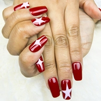 Año Nuevo diseño de celebración rojo estrellas dibujadas a mano uñas de presión reutilizables cortas de alta calidad