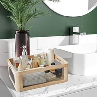 Panier de rangement rectangulaire moderne en bois, ensemble de 4 pièces avec poignée pour l'organisation de la cuisine et de la salle de bain