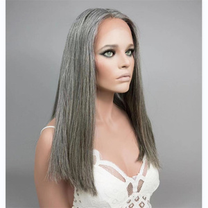 Sel et poivre personnalisé perruque de cheveux humains sans colle perruques avant de lacet double dessiné pré plumé en gros perruque frontale pour les femmes âgées - Product Image 4