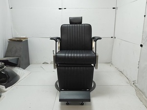 Sillón de Barbería Hidráulico Moderno, Cuero Sintético, Altura Ajustable, Reclinable, Base Redonda, Diseño Contemporáneo - Product Image 3
