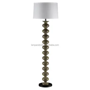 Grey Lamp Shade Double Poles Floor Lamp For Living Room With Hanging Drum Shade And 3 Color Temperatures Standing Lamp