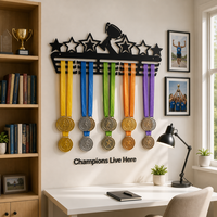Support mural personnalisé en métal pour médailles avec rangement pour trophées et rubans, plaque nominative gravable pour récompenses sportives des enfants