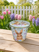 Seau décoratif en métal avec couvercle, motif lapin floral, pour Pâques, idéal comme centre de table pour le printemps