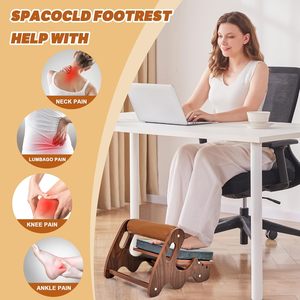 Repose-pieds pour sous le bureau au travail, repose-pieds à bascule réglable avec 3 positions de hauteur et barre transversale souple - Product Image 2