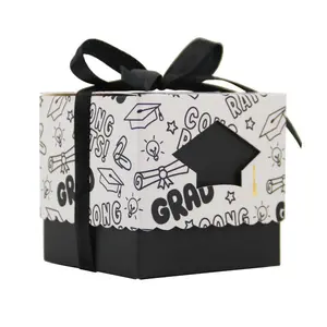 Graduation Ribbon Square Graduation Paper Box Candy Sweet Chocolate Packaging Boxes For Graduate Party Decor Supplies