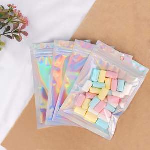 Venda Holográfica Mylar Saco Holográfico Transparente Resealable Zipper Poly Pouch Transfer Holográfico Mylar Bags - Product Image 4