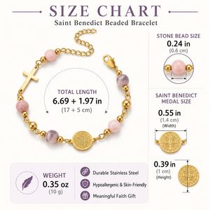 Pulsera de Rosario con Cruz de Acero Inoxidable y Medalla de San Benito, Piedra Natural, Joyería Cristiana, Regalo para Mujer - Product Image 4
