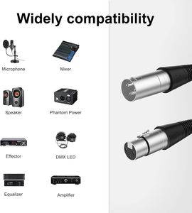 Paquete de 10 cables de micrófono XLR, cables de color macho a hembra, <span class=keywords><strong>cable</strong></span> de serpiente equilibrado - Product Image 4