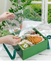 Caja de Regalo Cuadrada de Cartón Corrugado Ecológica de Alta Gama, Color Verde Personalizado, Resistente, para Frutas y Flores, con Asa de Cinta de Esponja