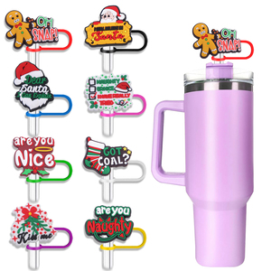 High Quality Multipurpose Christmas Theme Custom 3D Molded Straw Topper Silicone Water Bottle Party Promotional Supplies Gifts