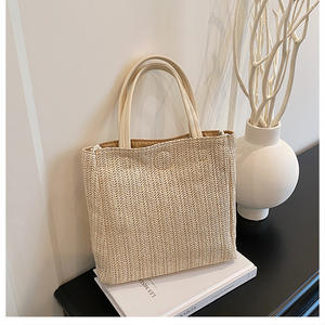 2025 nuevo bolso tejido de paja de gran capacidad bolso de mano bloqueado de Color de playa bolso de mano con hebilla magnética para mujer - Product Image 3